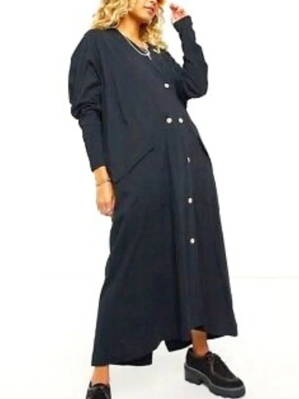 FP Intimately Until Now Cardigan Duster Shirt Dress Cotton Long Sleeve Black XS